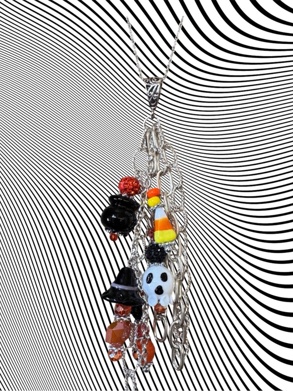 Halloween Charm Pendant Necklace in Black, Orange, White, Silver